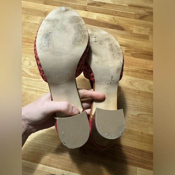 Sundance Gabriella Red Woven Leather Peep Toe Block Heels size 40 - Picture 6 of 9